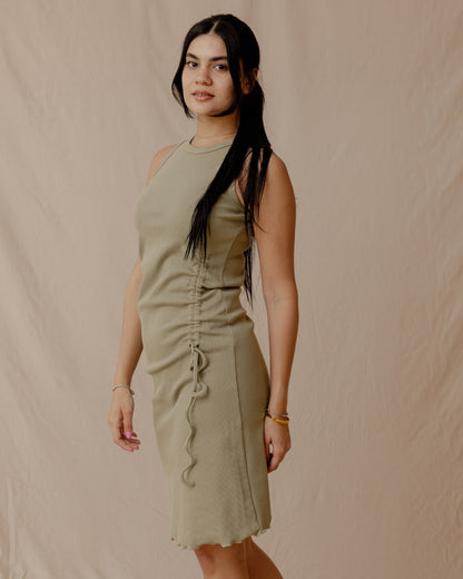 Abito aderente con coulisse oliva