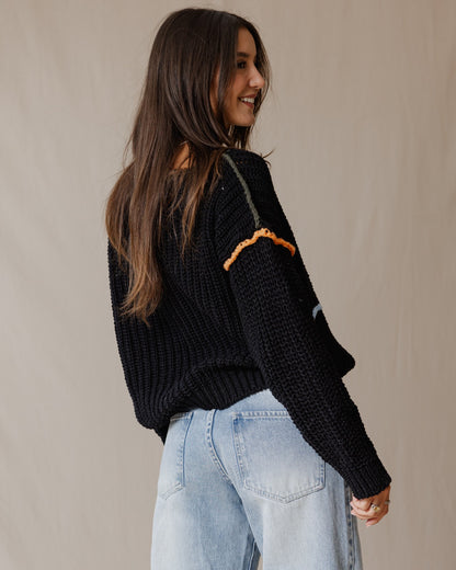 Maglione sciolto fatto a mano nero