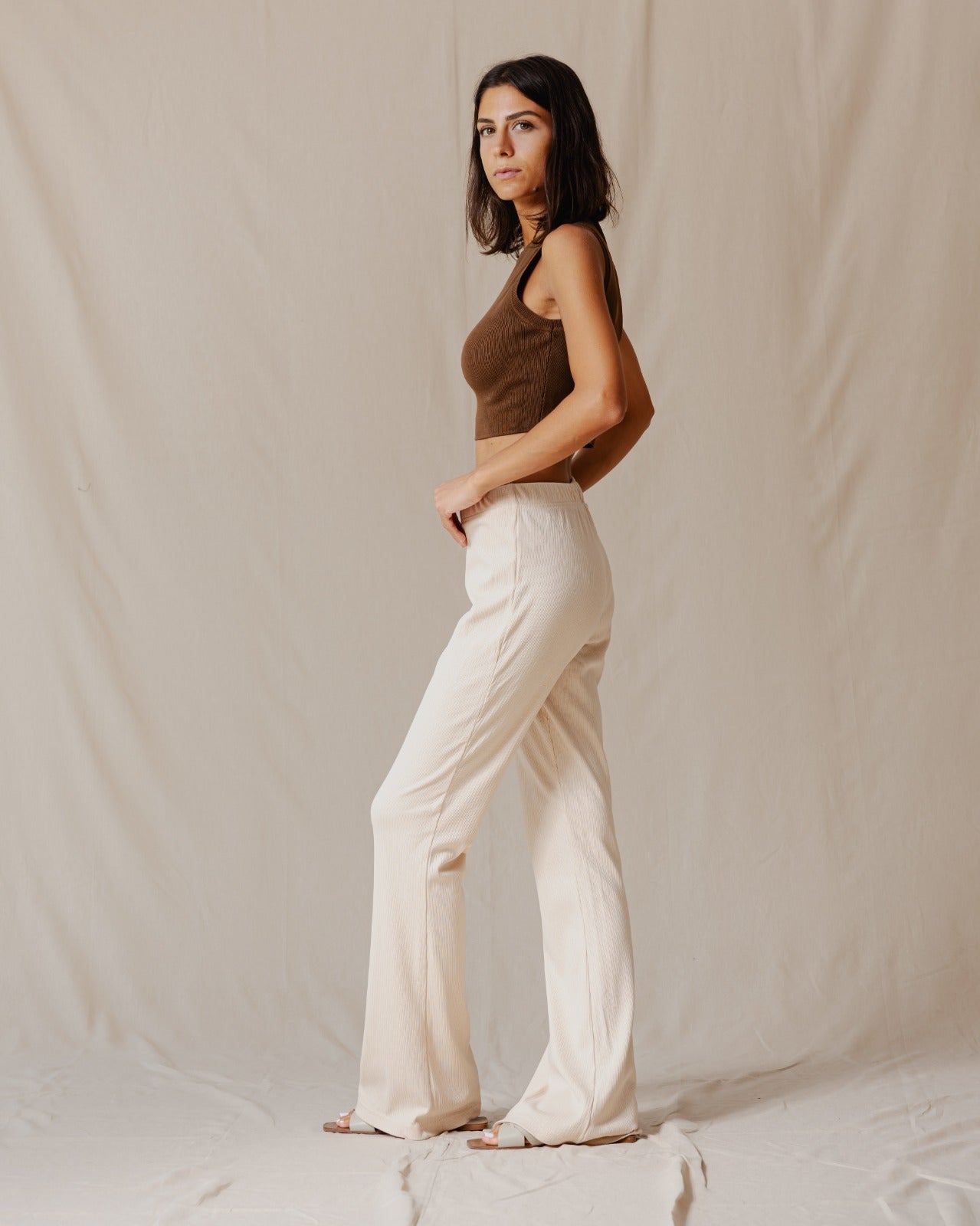 Pantalon côtelé évasé Beige