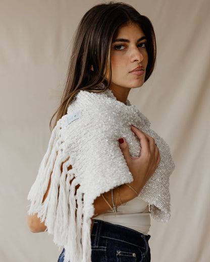Bouclé Fringe Cream Scarf
