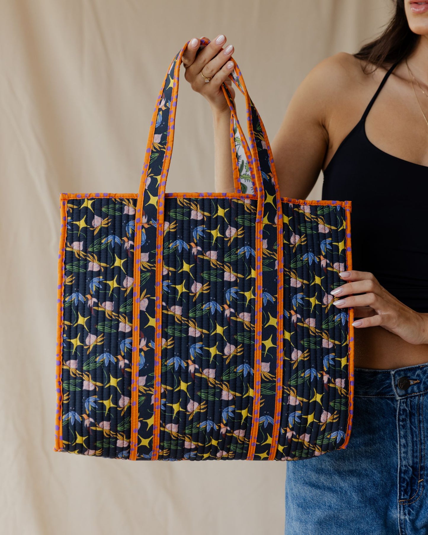 Exotic Bird Quilted Tote Bag