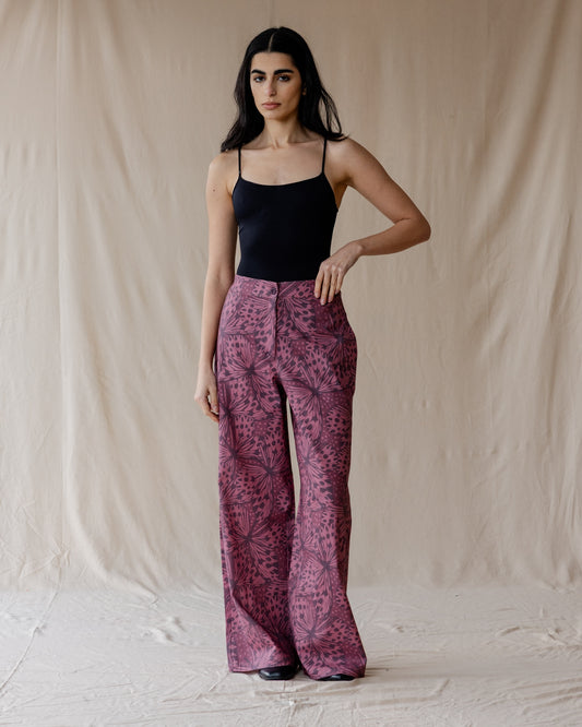 Wings of Bloom Pants In Deep Plum