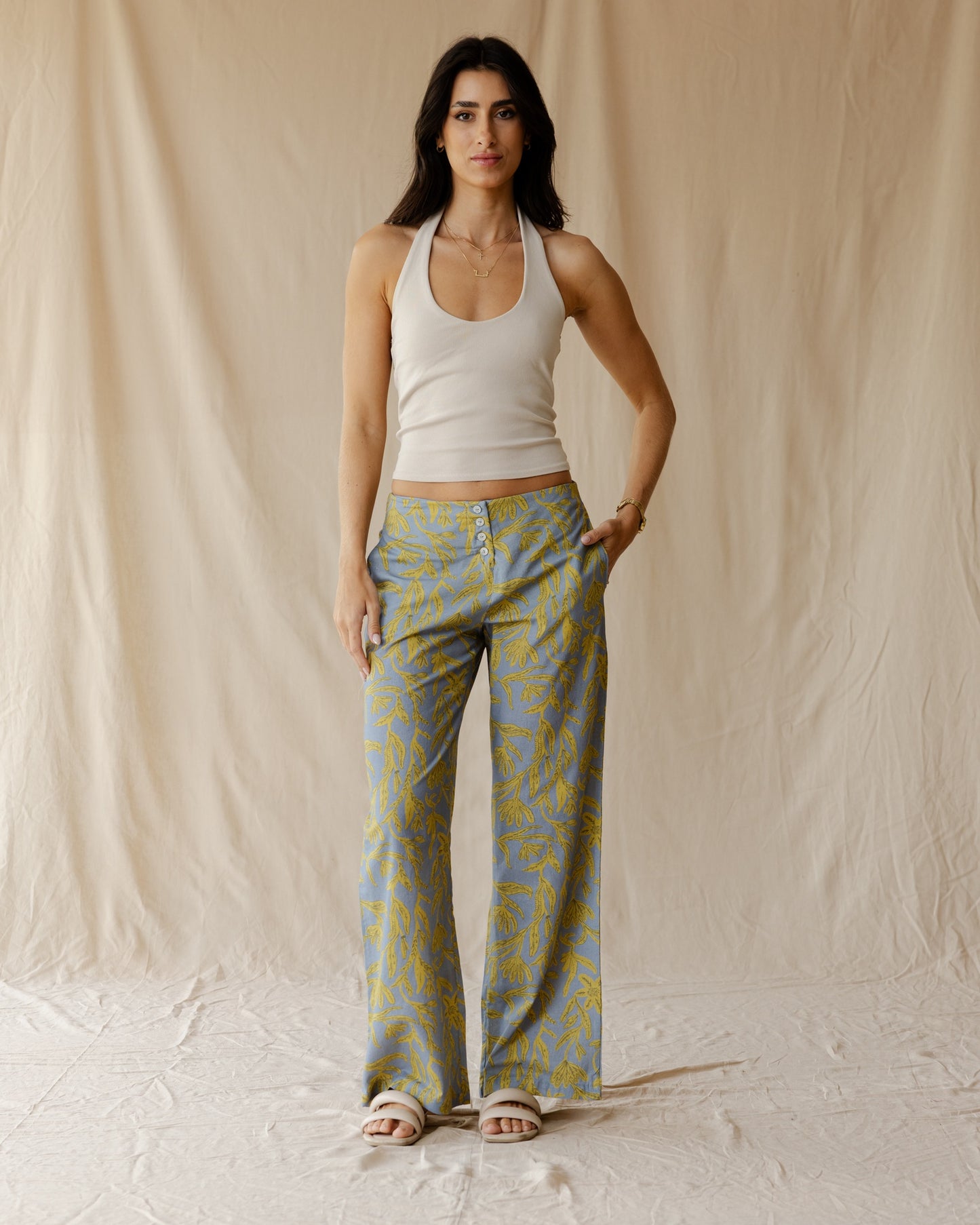 Garden Of Blue Linen Pants