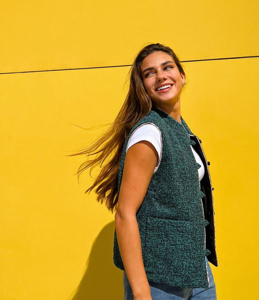 Greta Gilet Double Face Verde X Nero