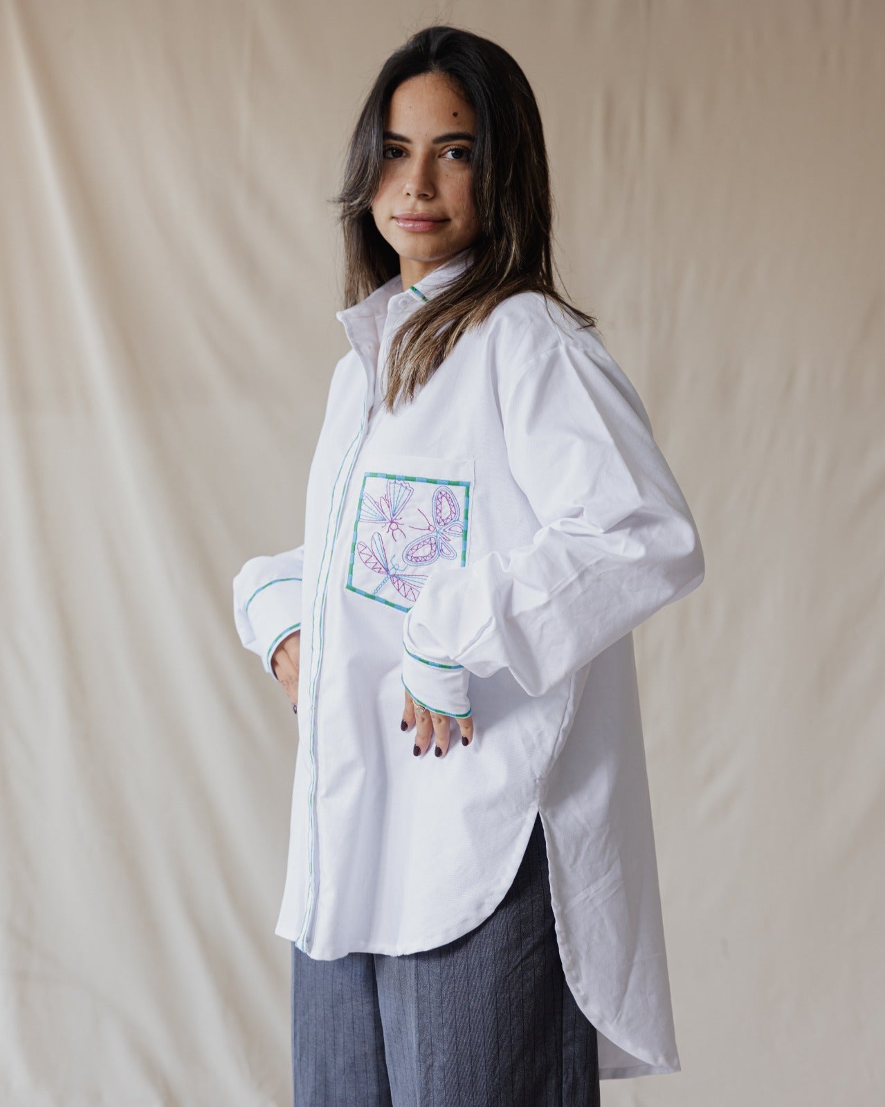 Camisa bordada con rayas y alas