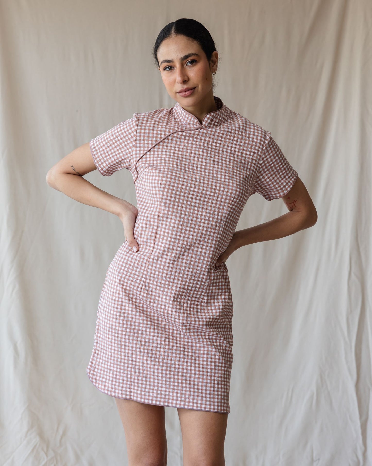 The Kyoto Gingham Dusty Pink Dress