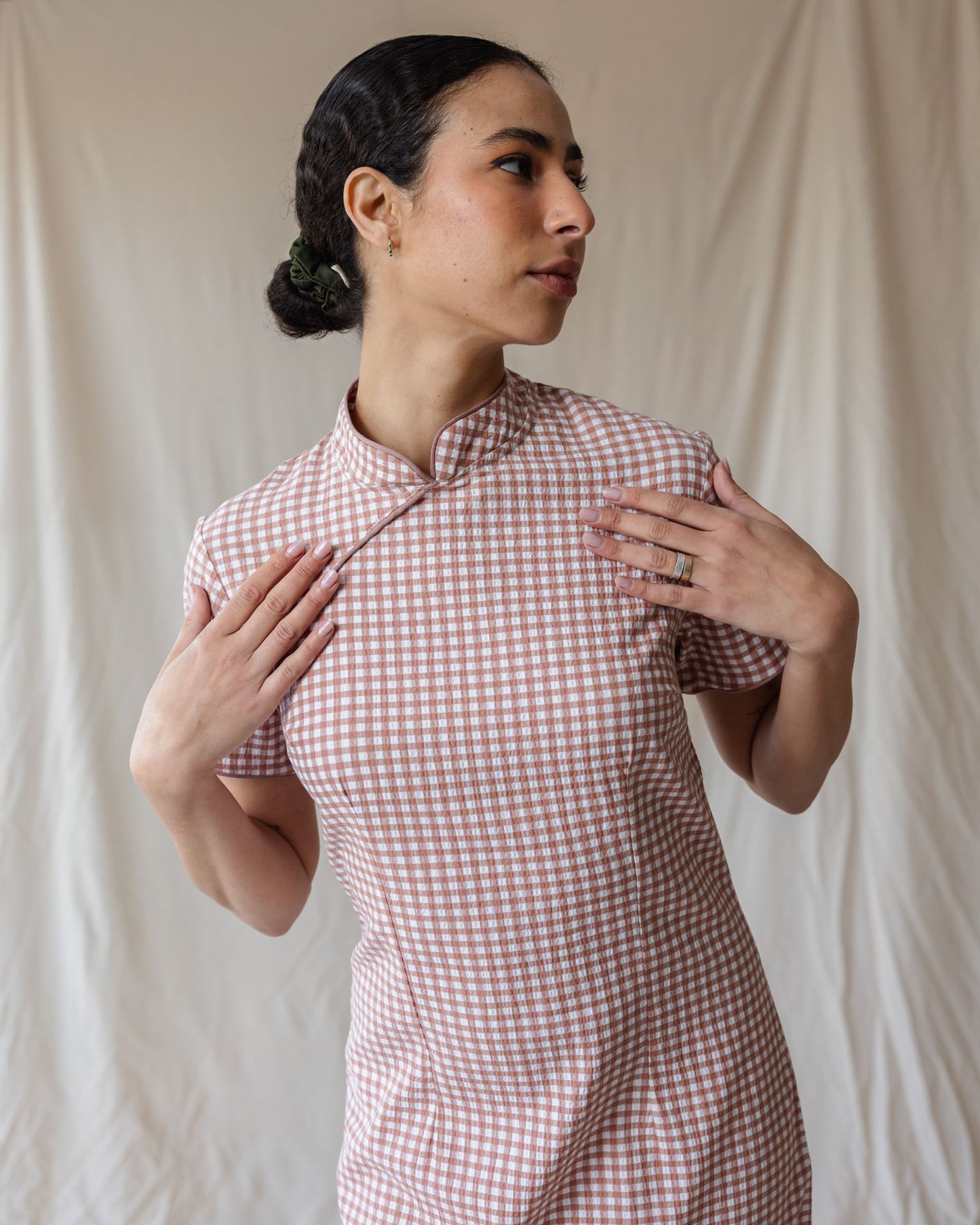 The Kyoto Gingham Dusty Pink Dress