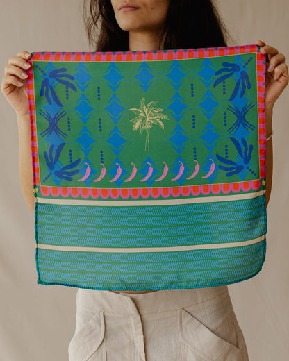 Island Palm Scarf In Aqua X Green