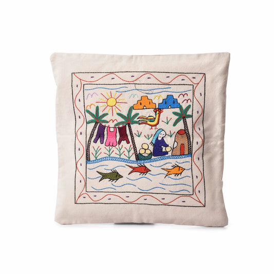 Cojín Bordado Rural (45×45 cm) (Blanco Roto)