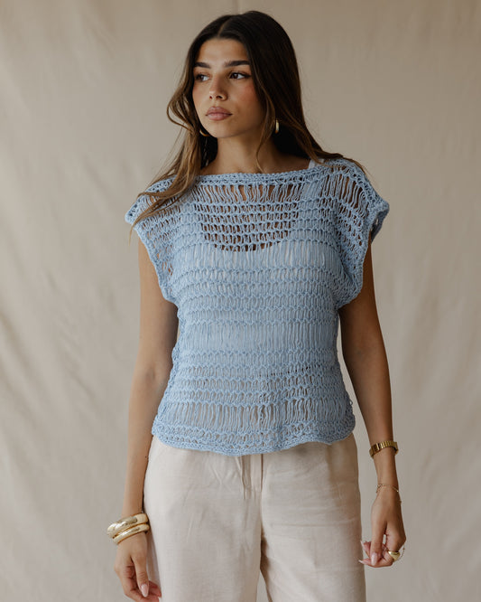 Knit Me Not Baby Blue Top