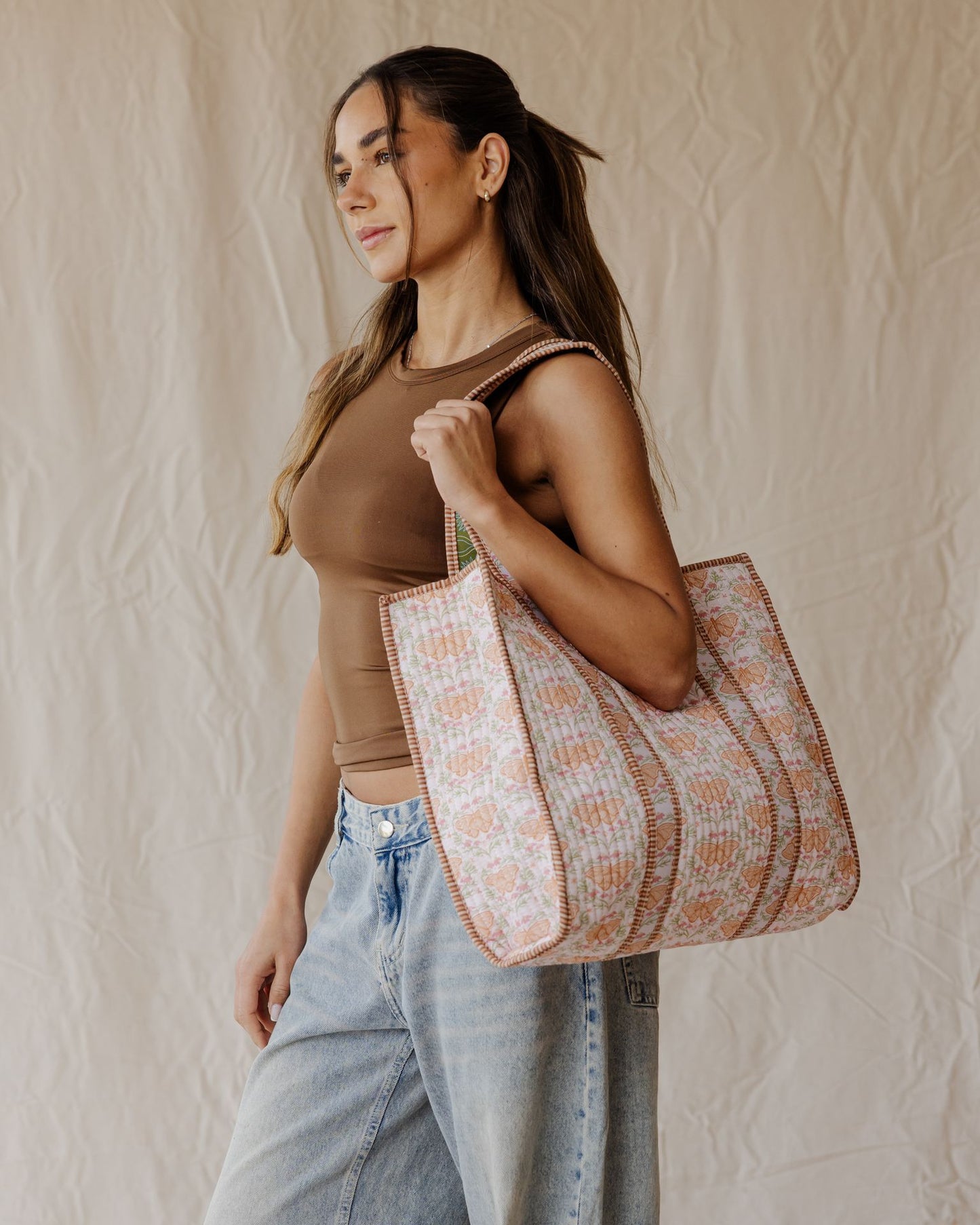 Folk Wing Quilted Tote Bag