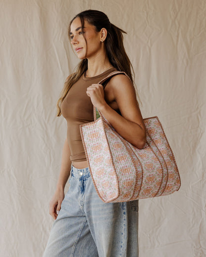 Folk Wing Quilted Tote Bag