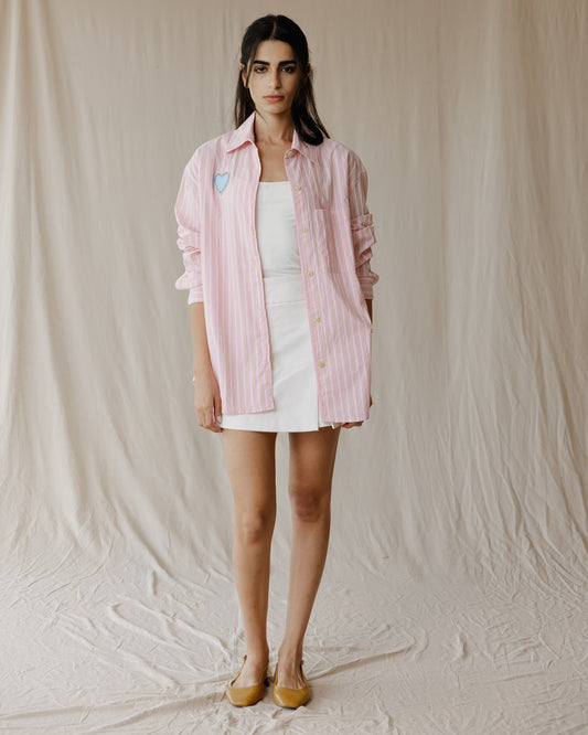 Camisa a Rayas con Corazones Rosa