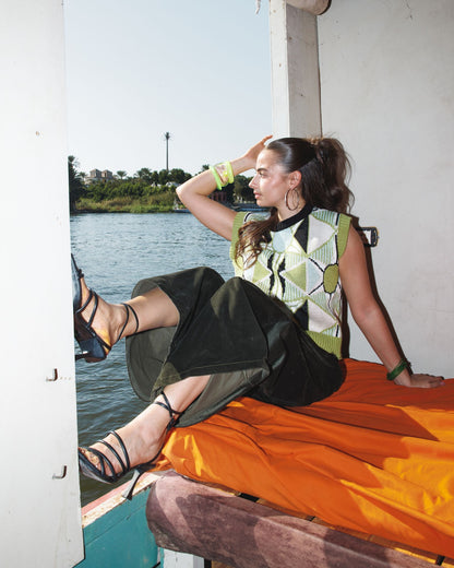 Green Retro Kaleido Knit Vest