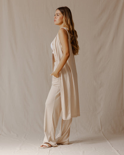Conjunto sin mangas con botones Beige