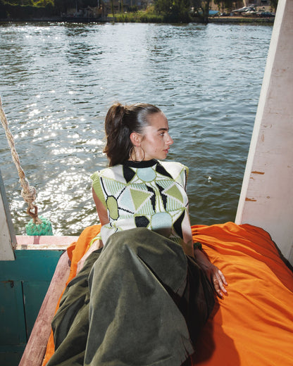 Green Retro Kaleido Knit Vest