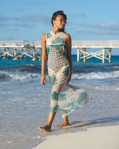 Tropical Mesh Dress in Off-White