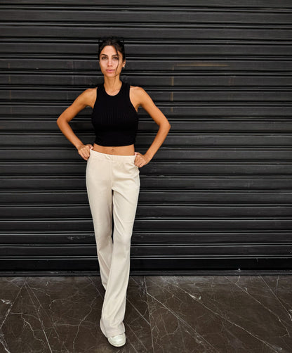Pantalon côtelé évasé Beige