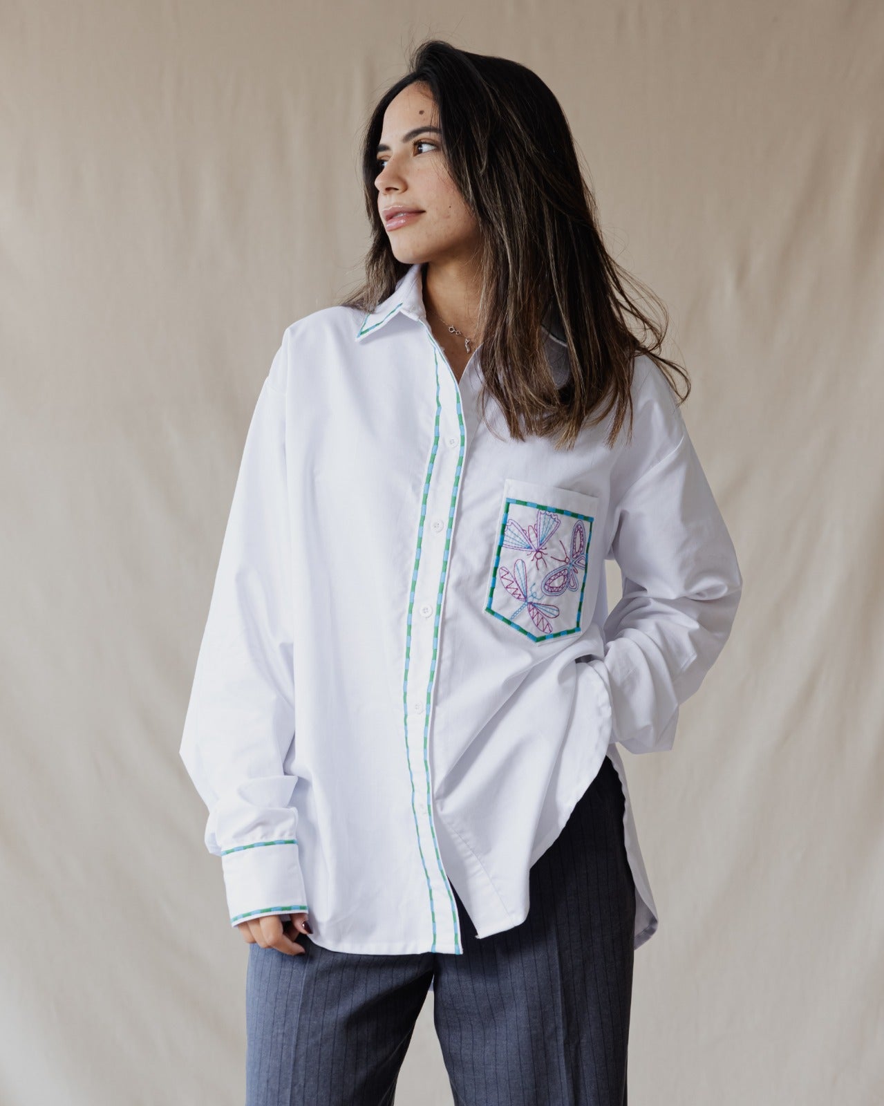 Camisa bordada con rayas y alas