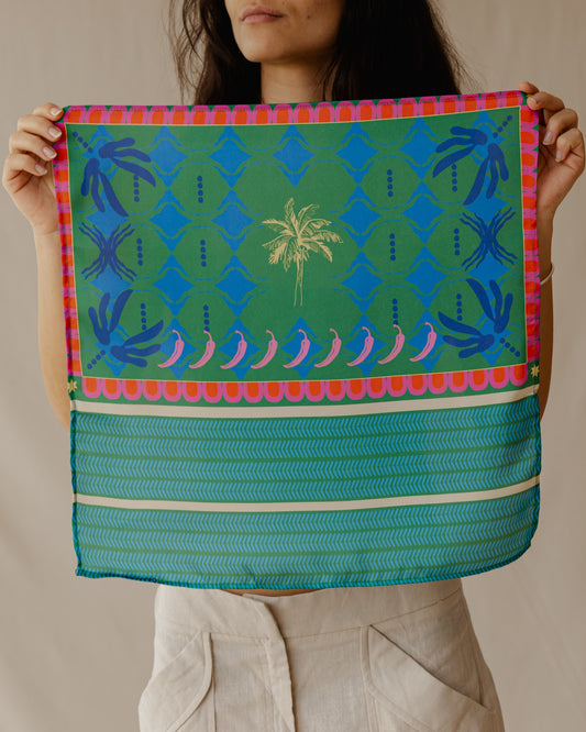 Island Palm Scarf In Aqua X Green