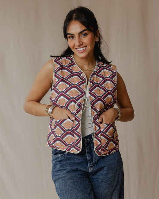 Flip & Bloom Reversible Vest in Amber/Navy