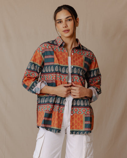 Déclaration Patchwork Chemise Teal X Orange
