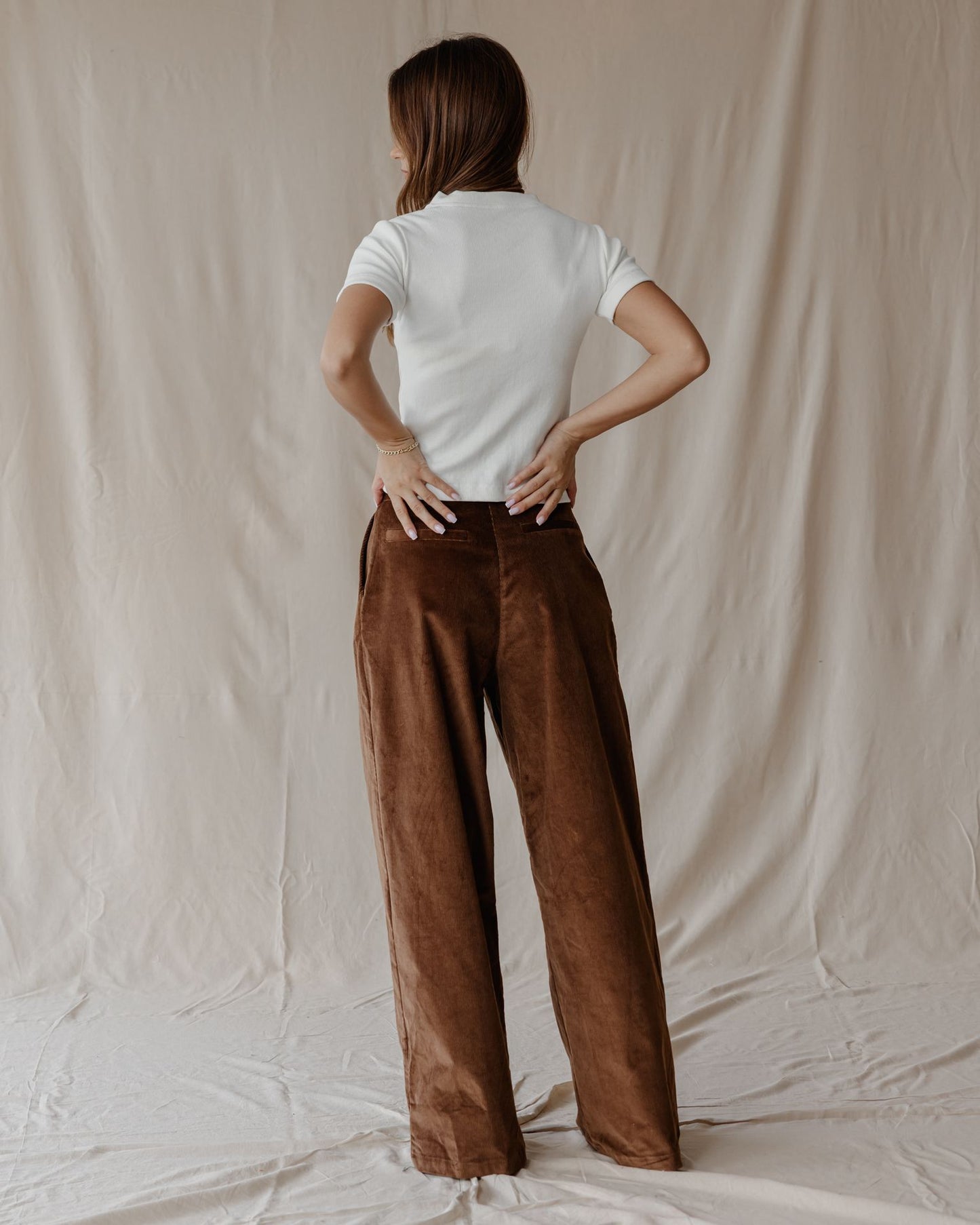 Pleated Cord Brown Pants