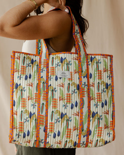 Eccentric Floral Quilted Tote Bag