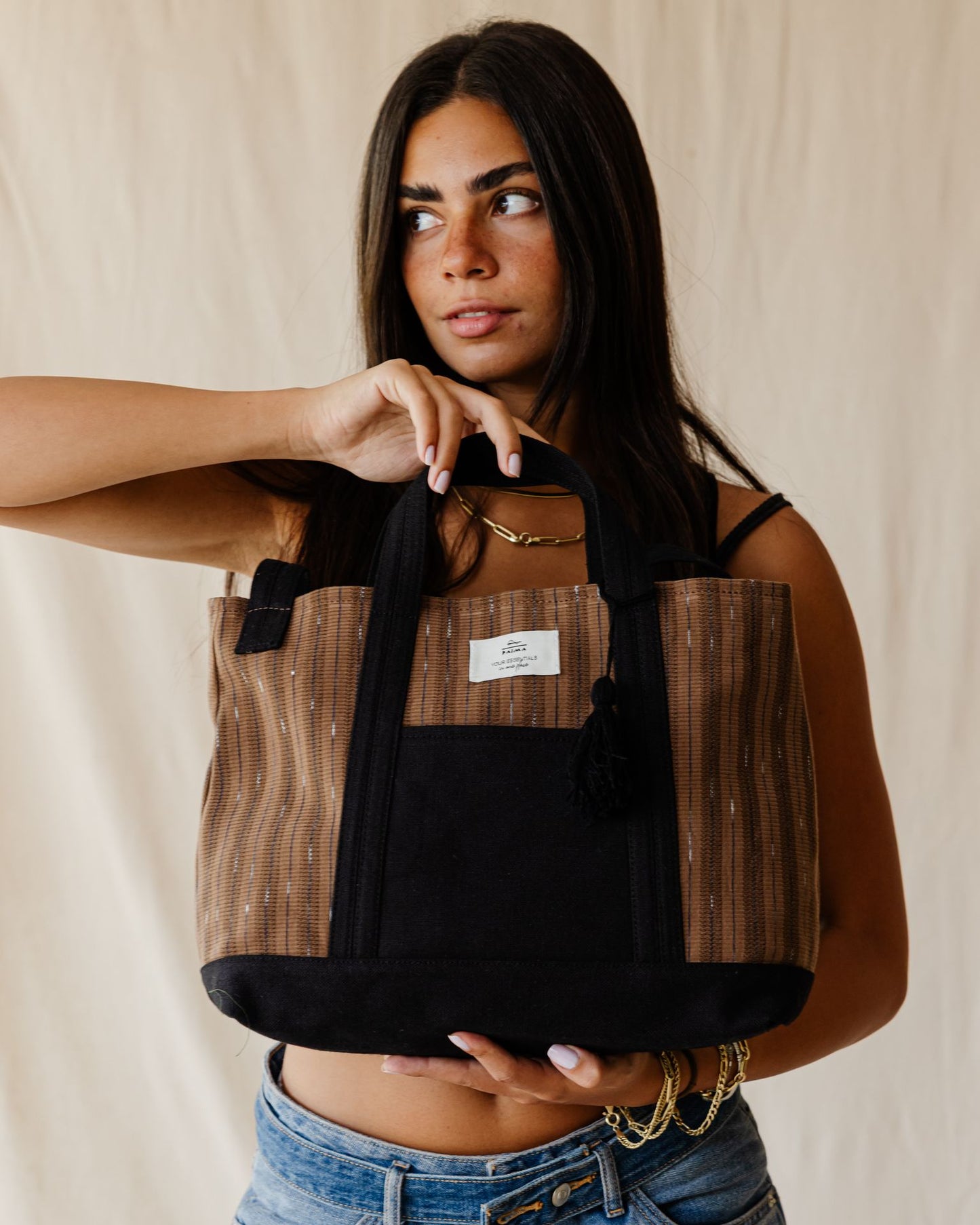 Brown Striped Cross Bag
