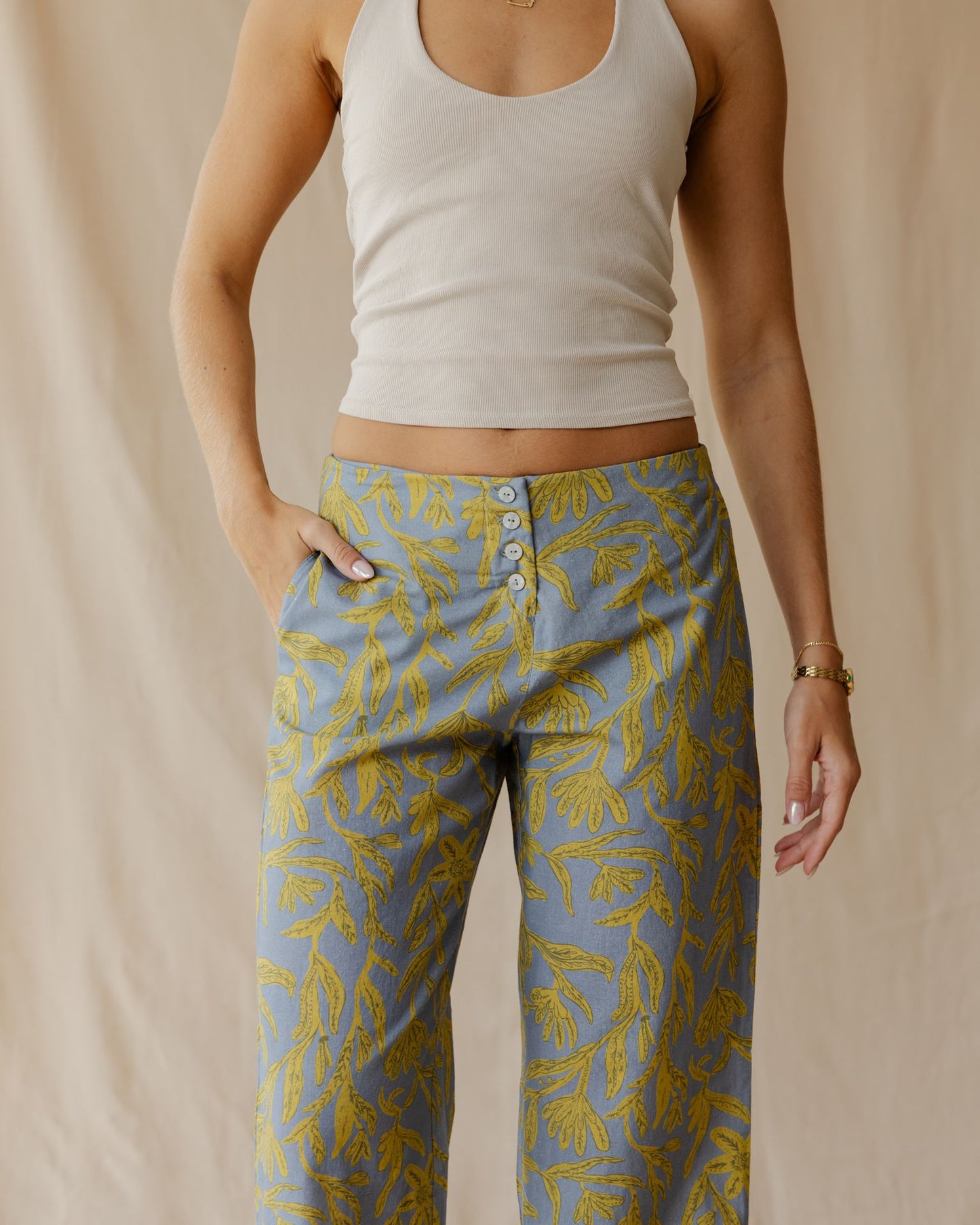 Garden Of Blue Linen Pants