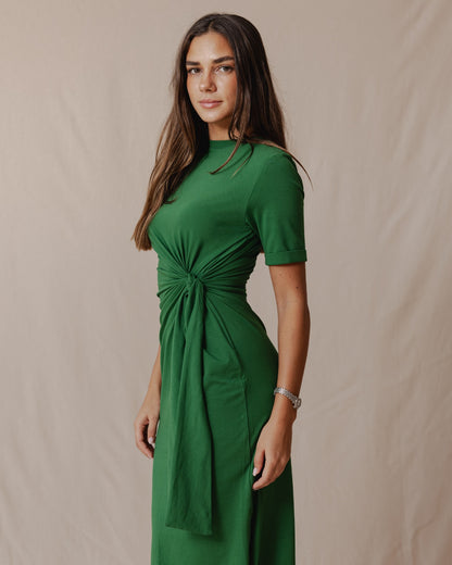 Vestito in cotone con cravatta laterale verde