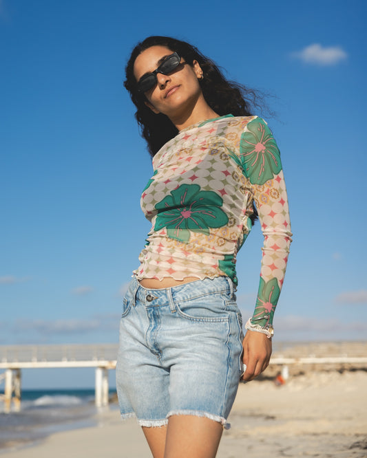 Tropical Mesh Top in Off-White