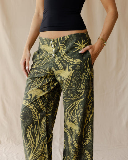 River Dream Green Linen Pants