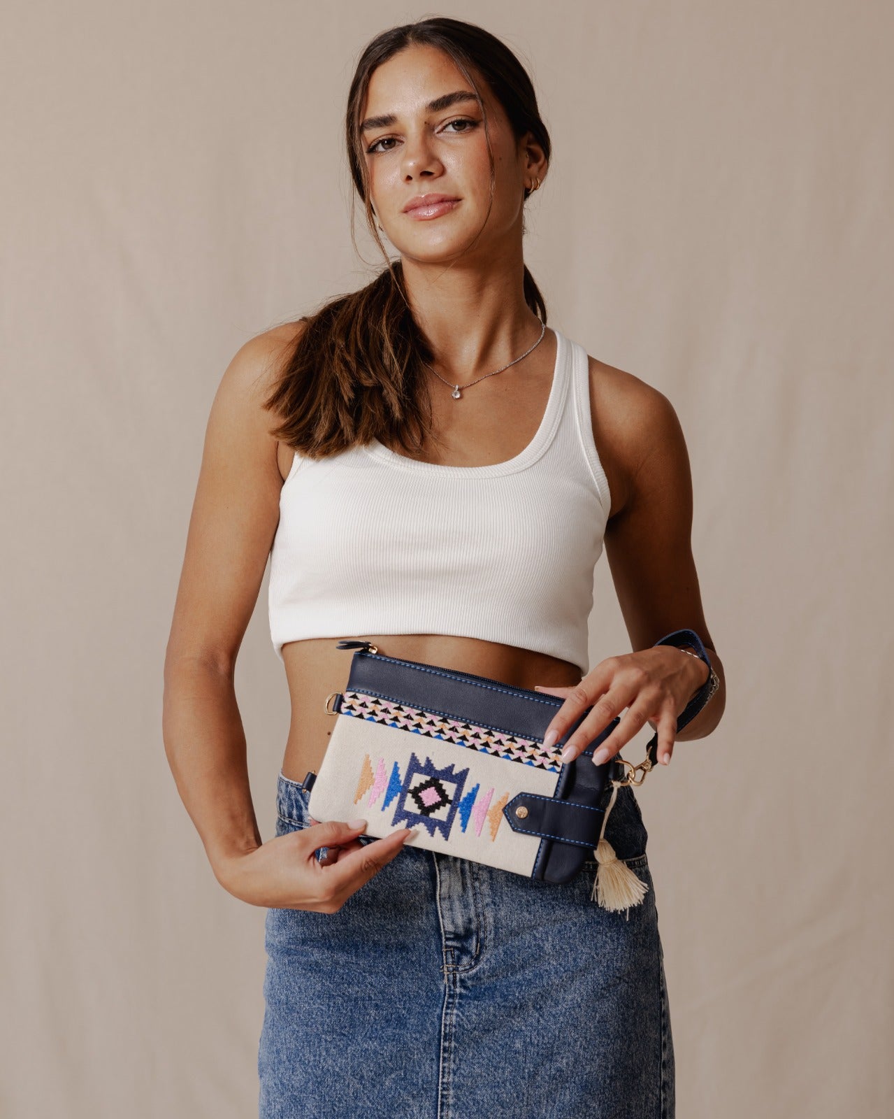 Tribal Tapestry Purse In Beige