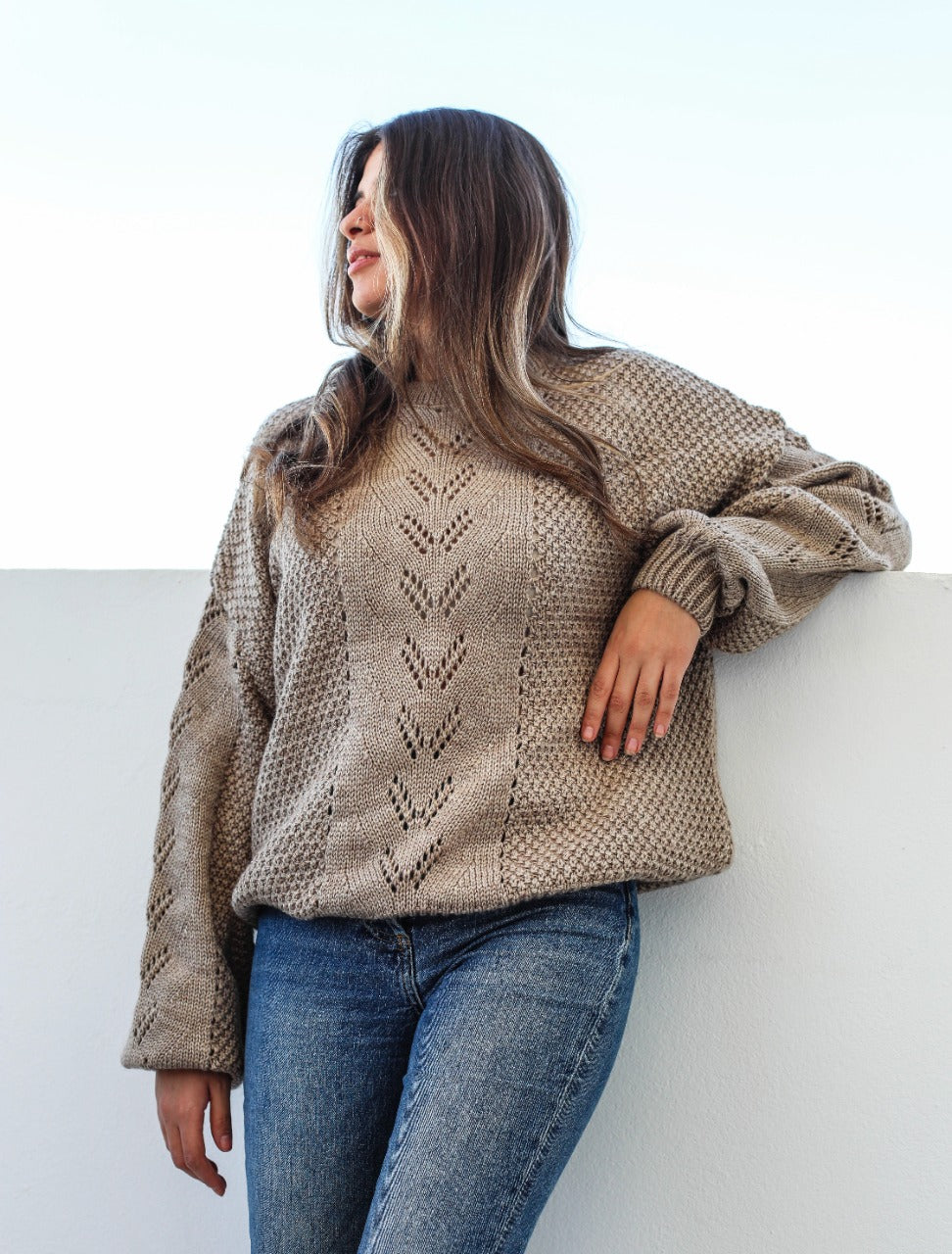 Pointelle Knit Sweater Cafe