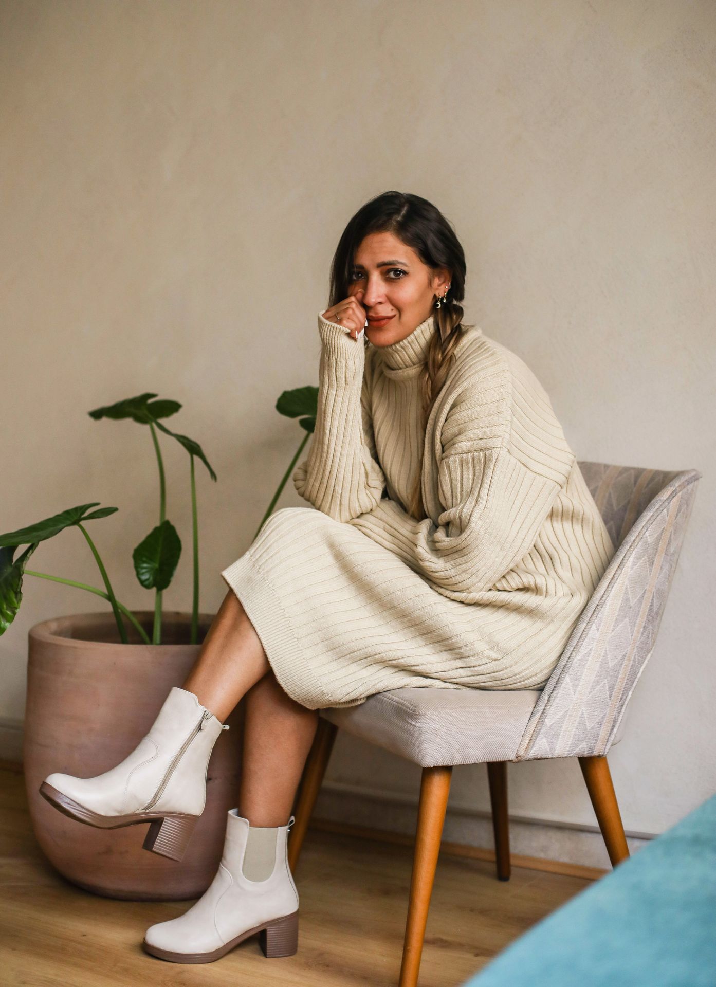 Abito in maglia a coste beige