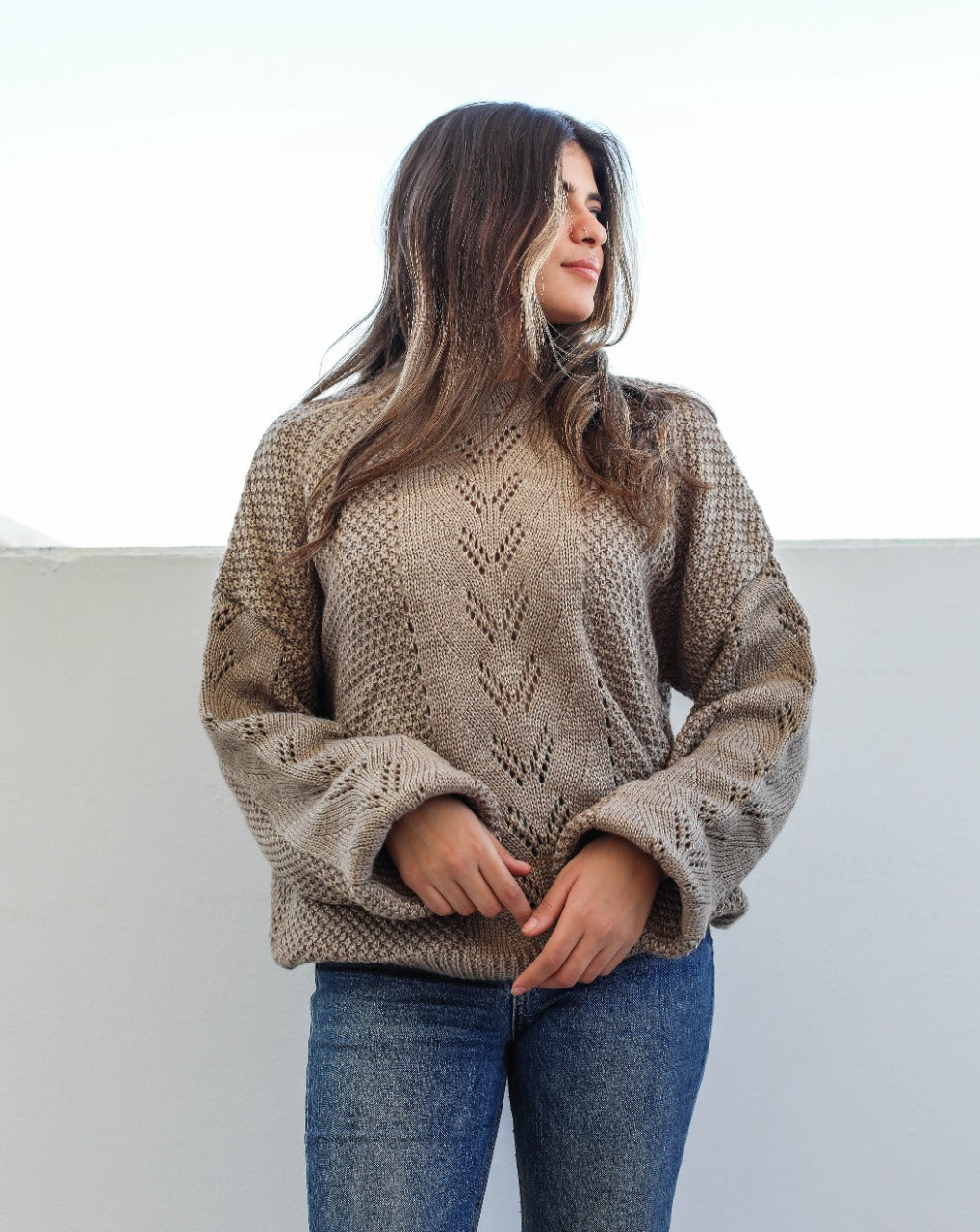 Pointelle Knit Sweater Cafe