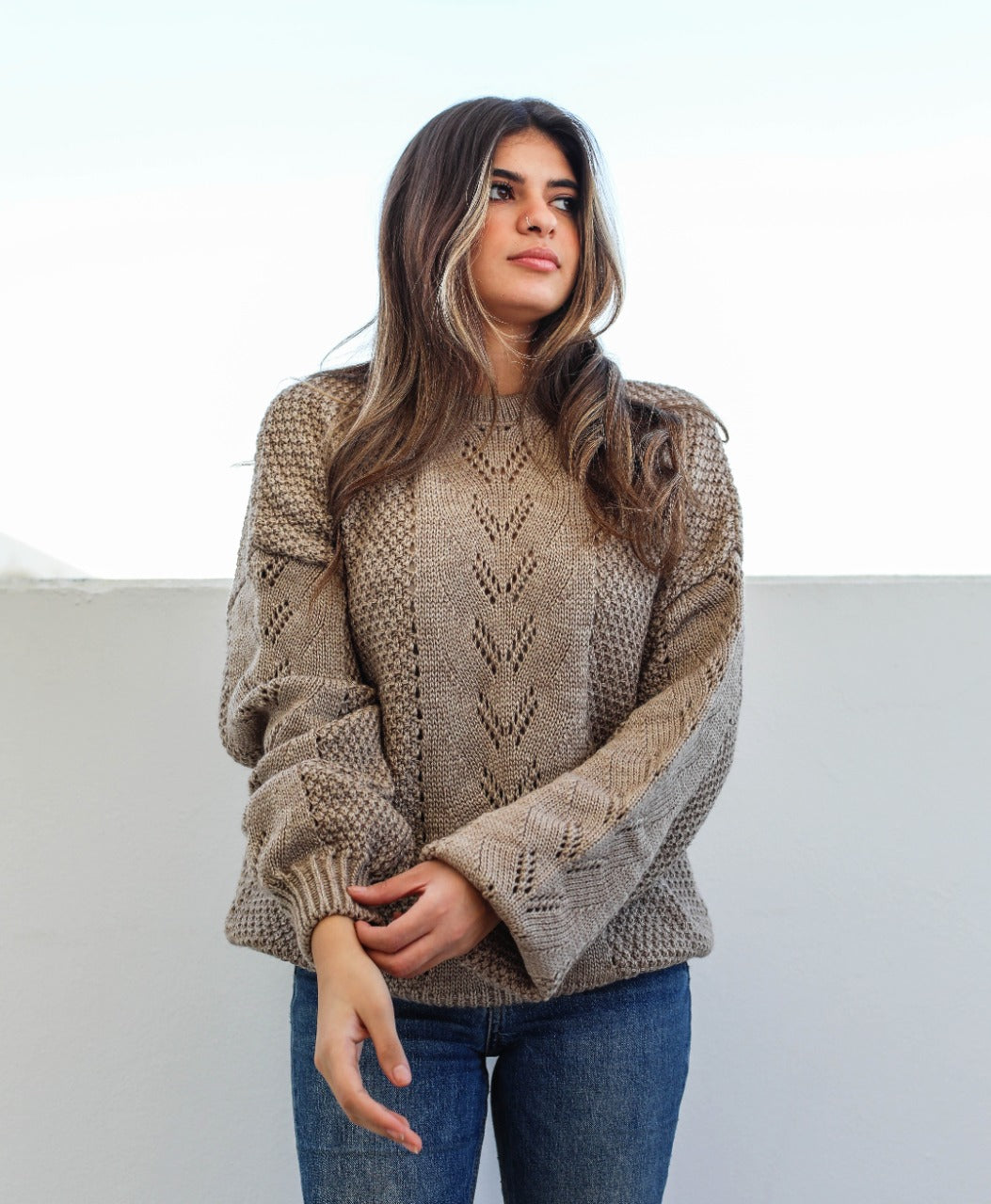 Pointelle Knit Sweater Cafe