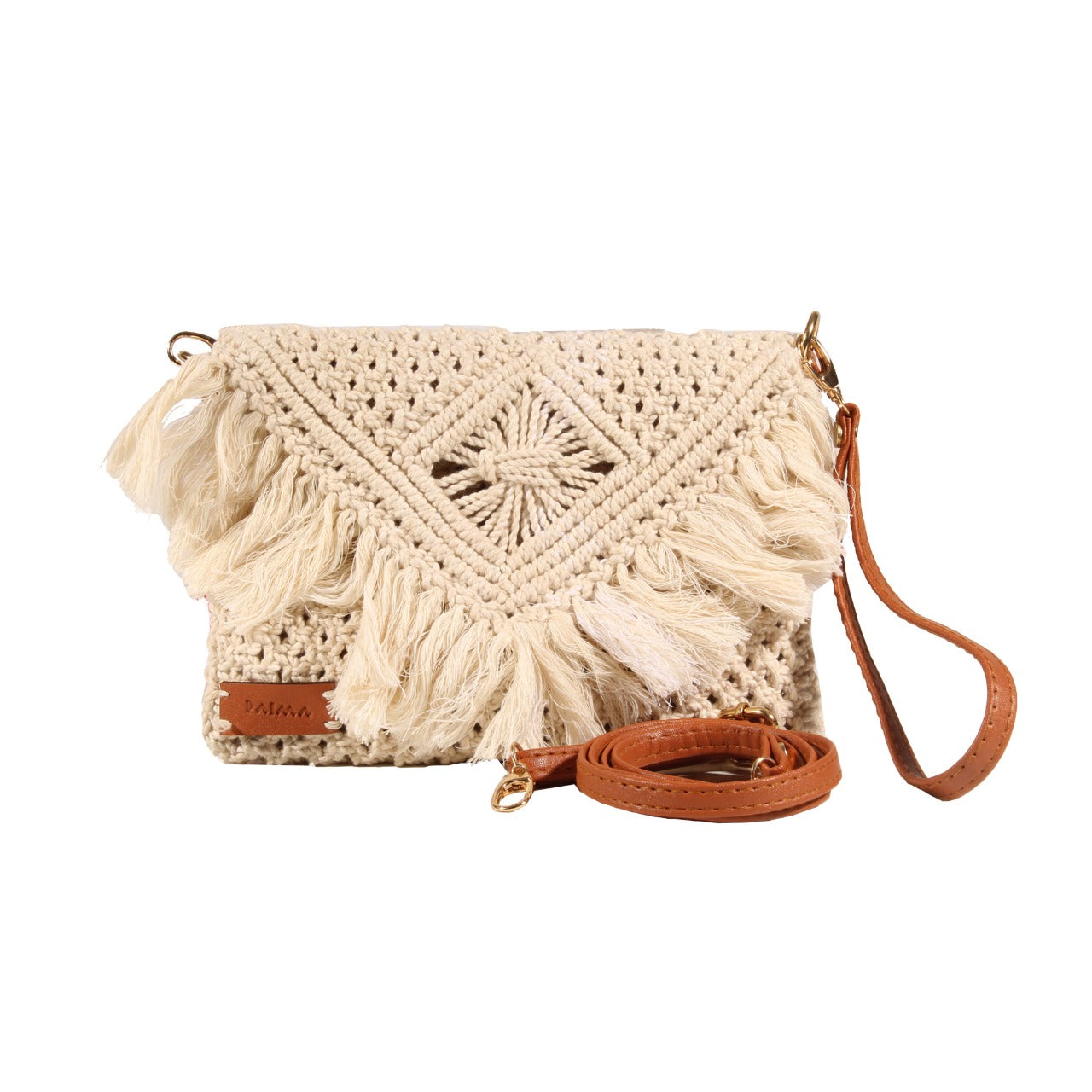 Clutch de macramé Gaia en blanco roto