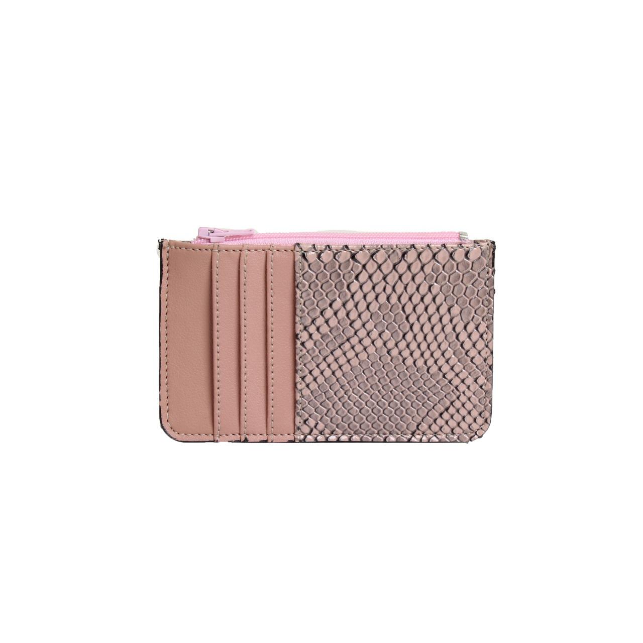 Porta carte in pelle di serpente rosa
