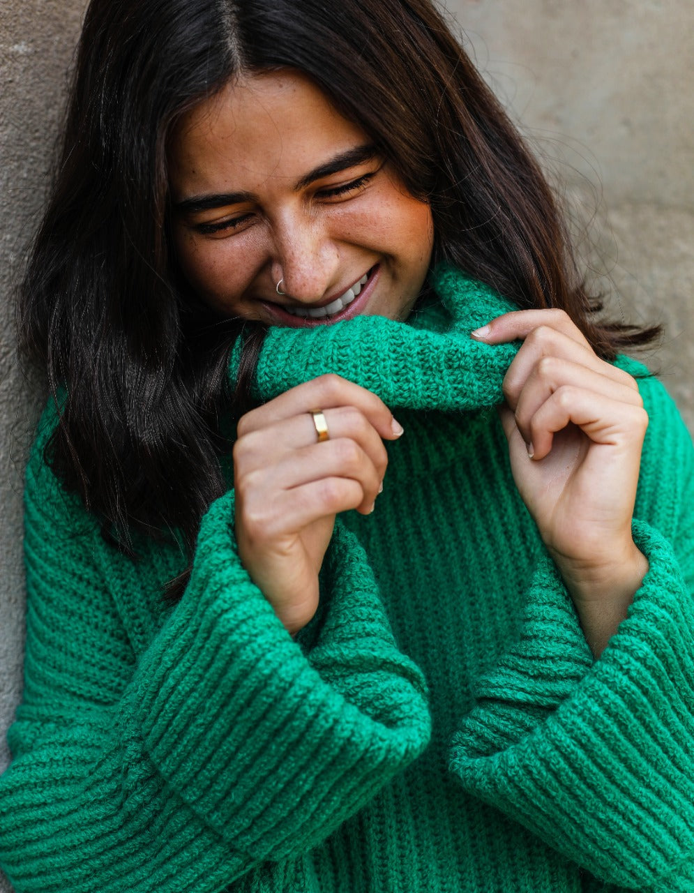 Jersey de cuello alto de gran tamaño verde