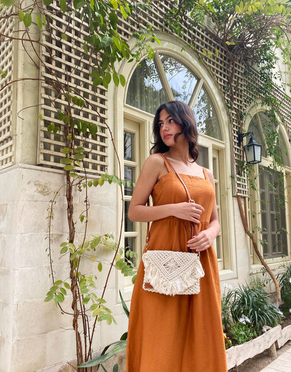 Clutch de macramé Gaia en blanco roto