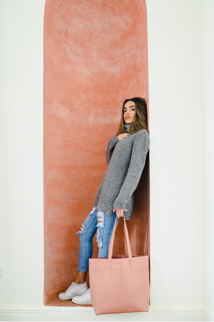 Couro Tote Tangle Rosa